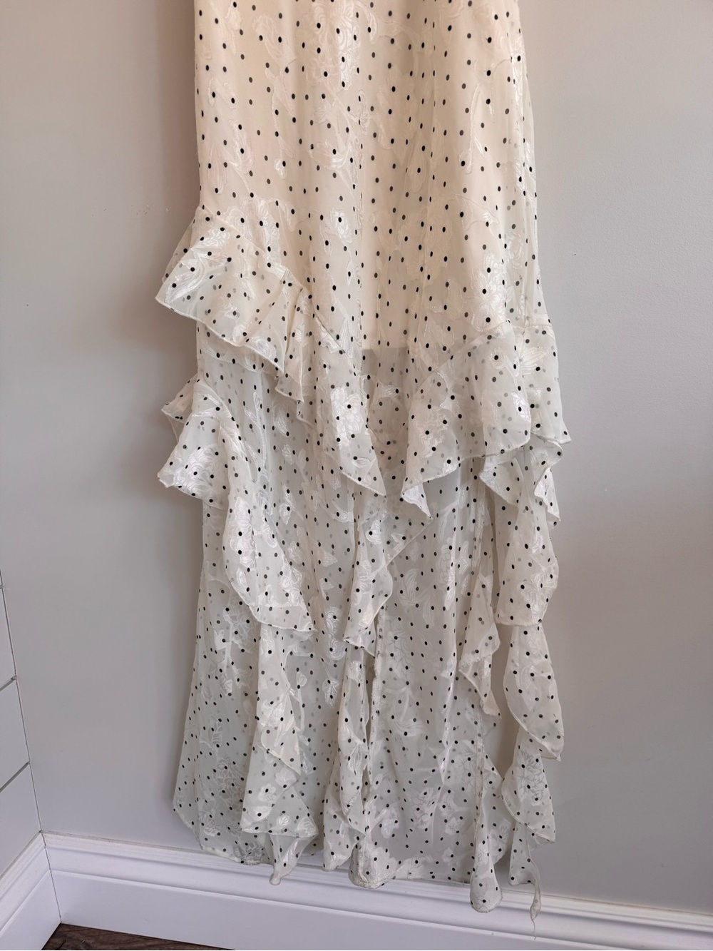 White Micro-Print High-Low Ruffle Slip Dress - Picture 4 of 7